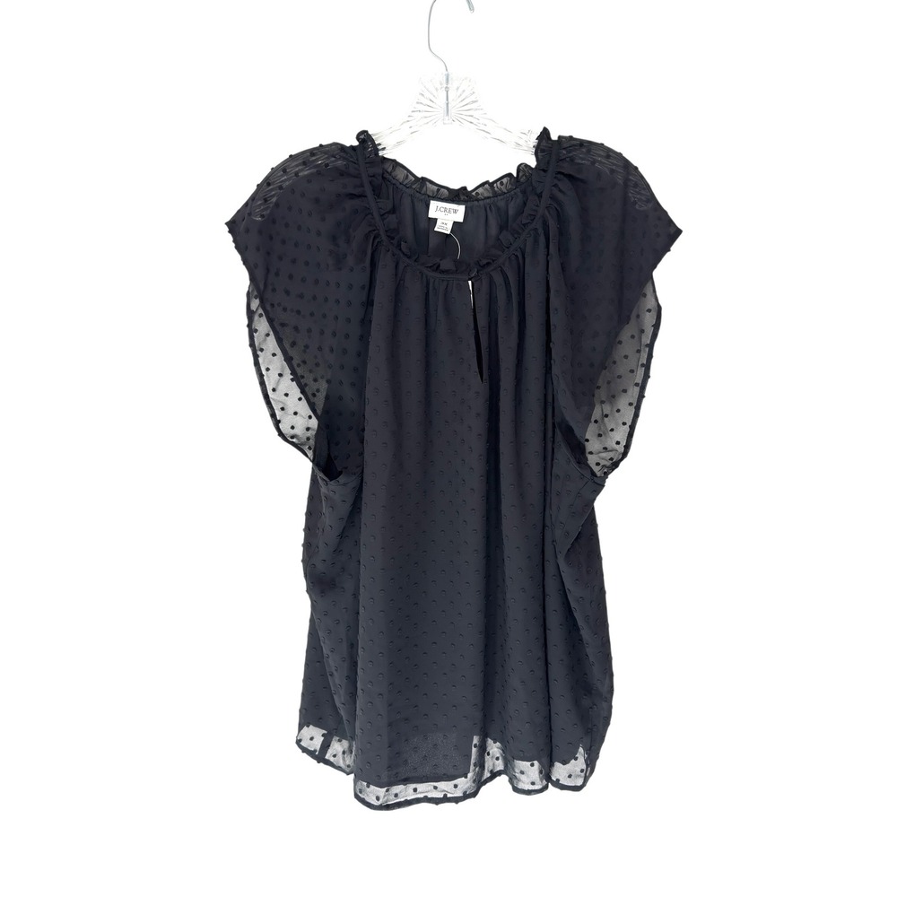 J.Crew Flutter Sleeve Clip Dot Blouse Black Plus Women's Classy‎ Classic Size 3X